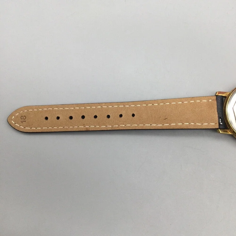 Vintage Juvenia Mens Watch 34mm Gold Plated Black Leather Automatic